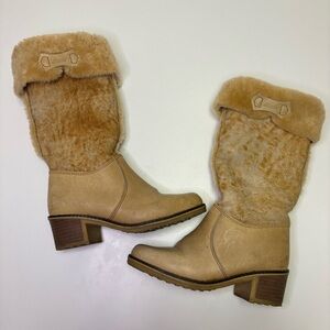 Blondo 70’s Vintage Women’s 9 Shearling Leather Sheepskin Boots Stacked Heel Rad